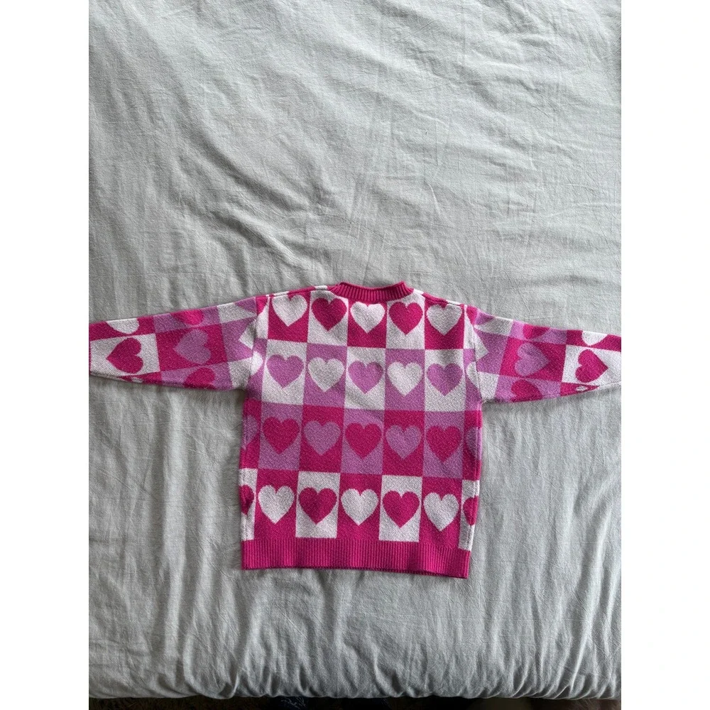 SALT‎ by Ideas Kids Pink Heart Checkerboard Knit Crewneck Sweater Size 1-2 Years